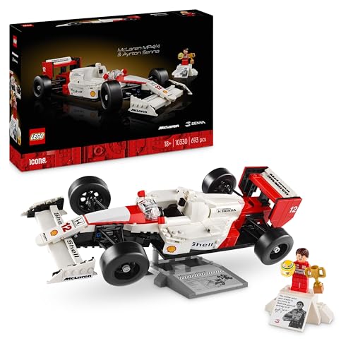 LEGO Icons McLaren MP4/4 y Ayrton Senna Minifigura, Decoración de Escritorio para Hogar y Oficina, Regalo para Hombres y Mujeres, Maqueta de Coche de Carrera, Juego de Construcción para Adultos 10330